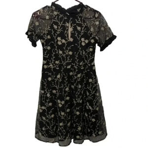 Kensie Floral-Embroidered Mesh Mini Dress